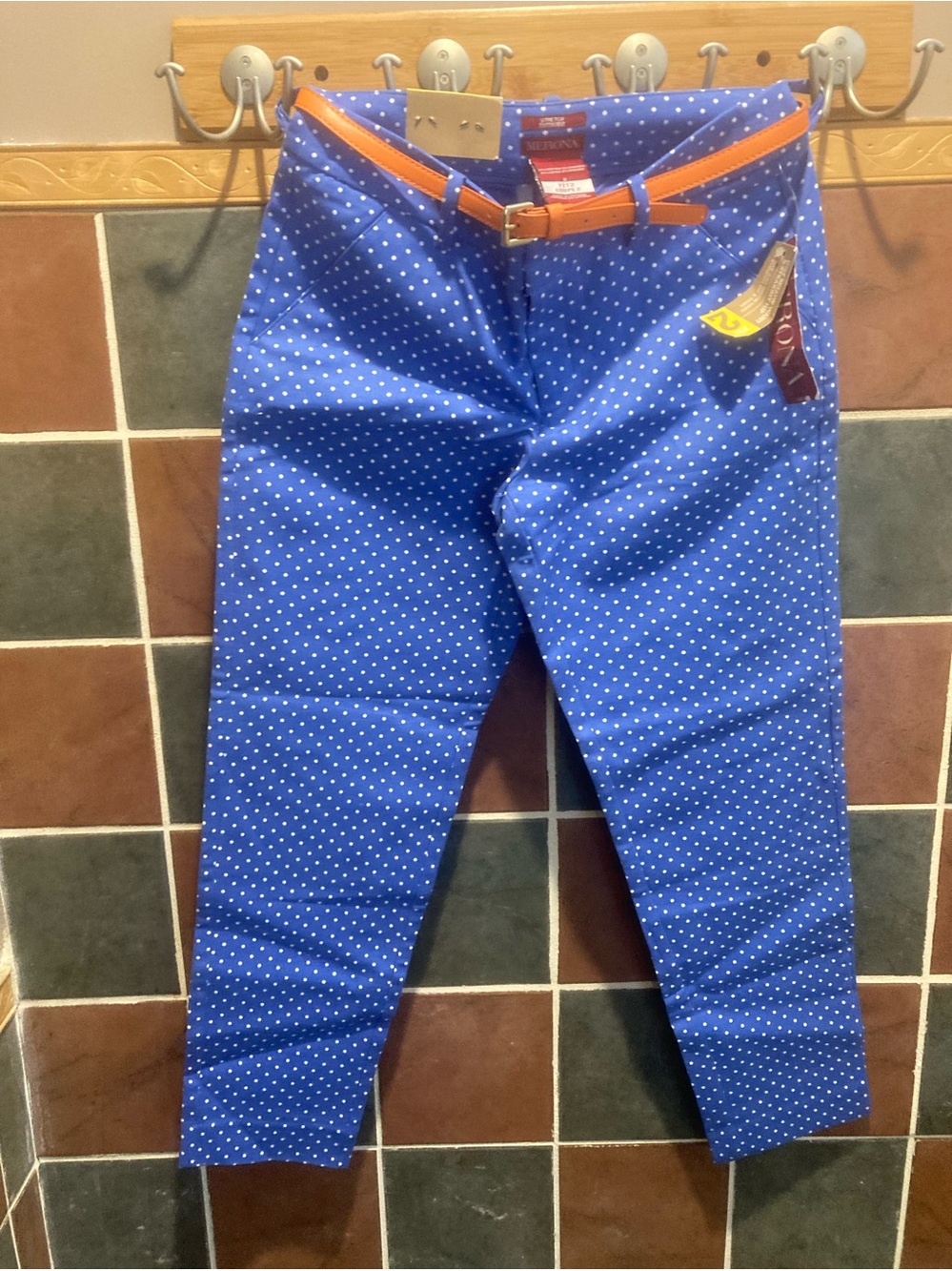 Merona Blue Polka Dot Cropped Pants with Orange Trim
